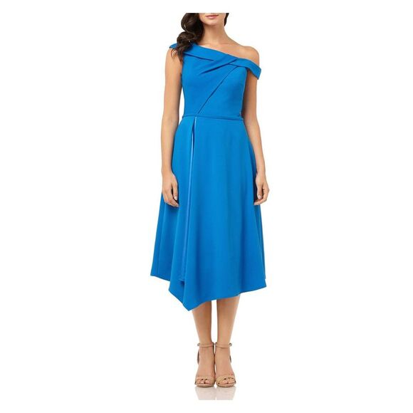 CARMEN MARC VALVO Womens Navy Sequined Cap Sleeve V Neck Full-Length Evening Fit + Flare Dress main image 1